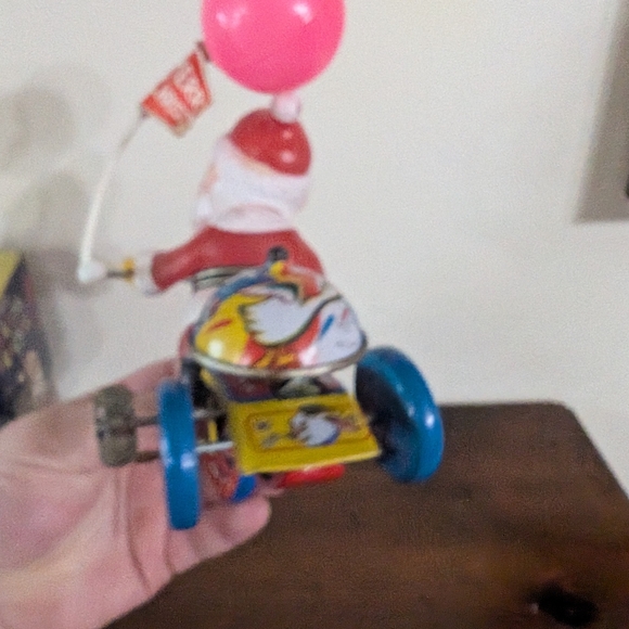 Vintage Mechanical Santa Tricycle Tin Litho Wind-Up Toy Original Box Holiday - Picture 5 of 9